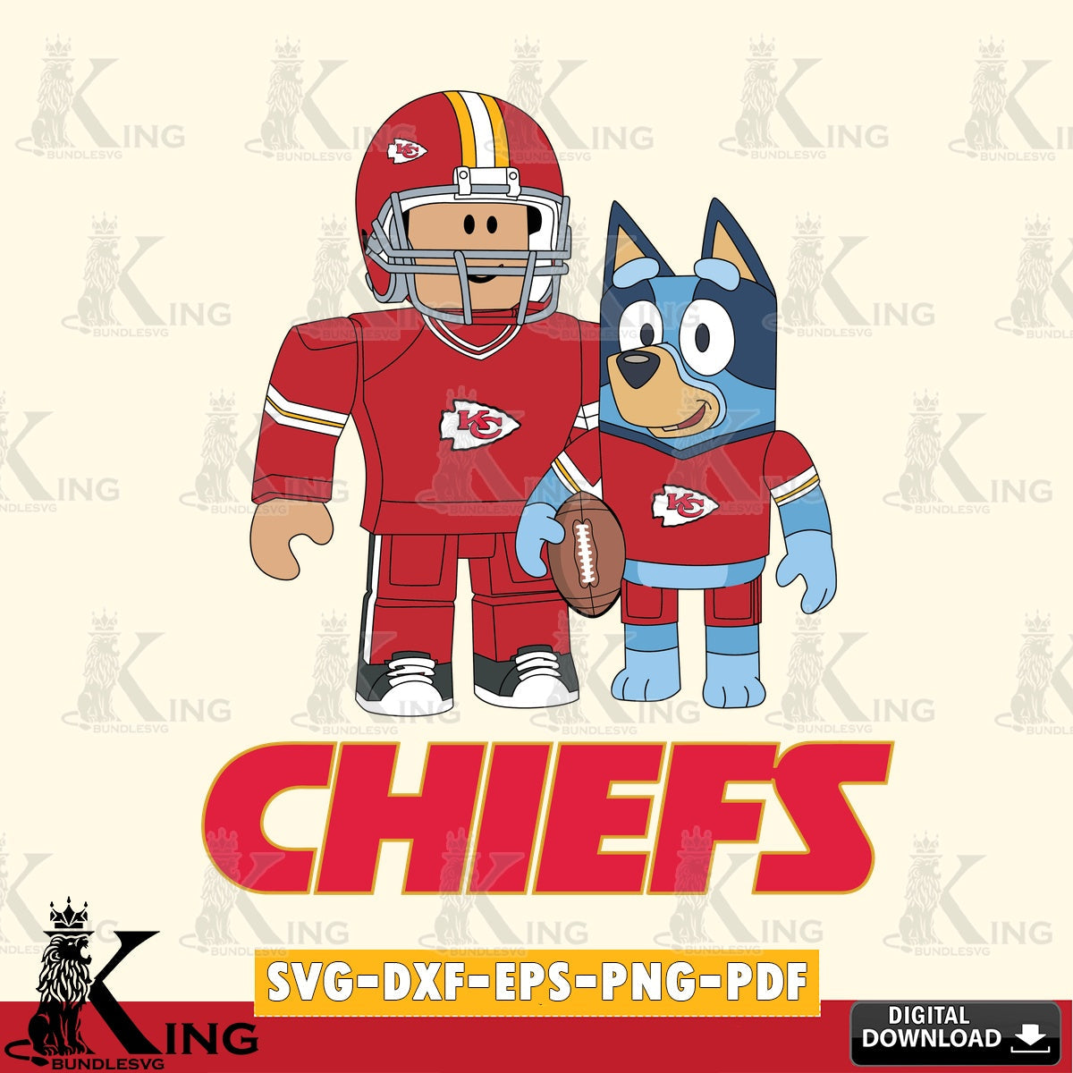 Kansas City Chiefs Roblox & Bluey Football SVG file , Cricut, NFL  File cut , Digital Download , PDF File
