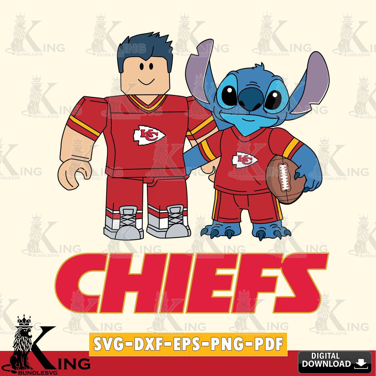 Kansas City Chiefs Roblox & Stitch Football SVG file , Cricut, NFL  File cut , Digital Download , PDF File