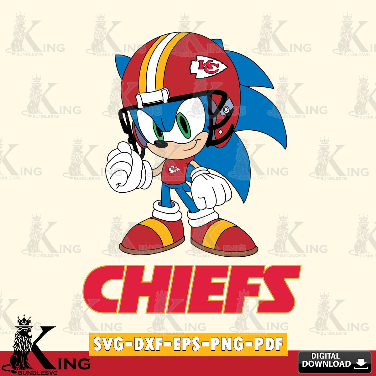 Unique artwork depicting a Kansas City Chiefs Sonic Football Mascot, a digital clipart compatible with laser engraving and