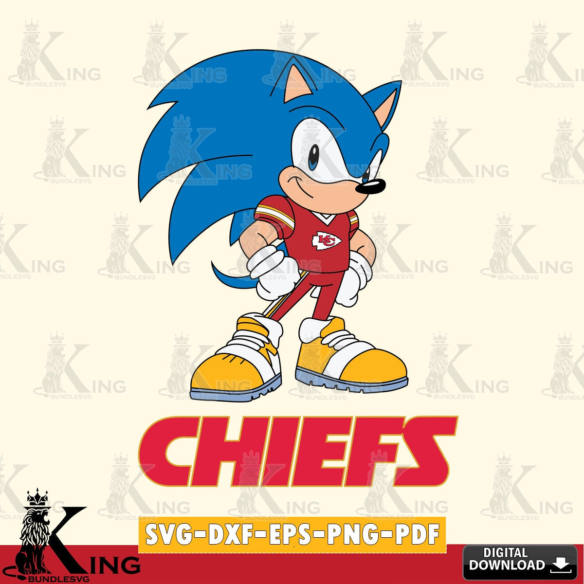Digital download featuring a Kansas City Chiefs Sonic Football Star Mascot SVG PNG files perfect for Cricut and Silhouette cutting