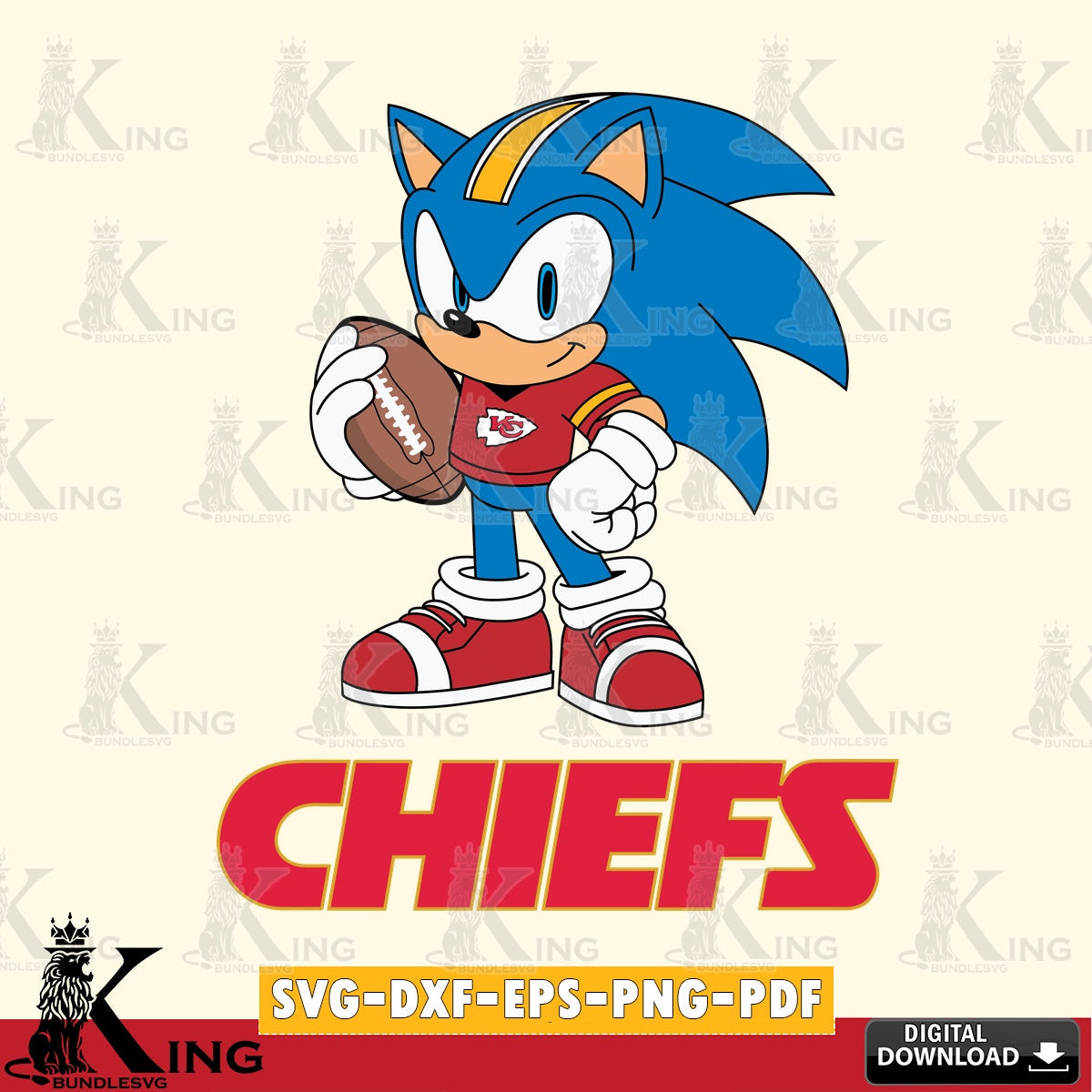 High-quality graphic of Kansas City Chiefs Sonic Game Day Ready, digital clipart compatible with laser engraving and cutting.