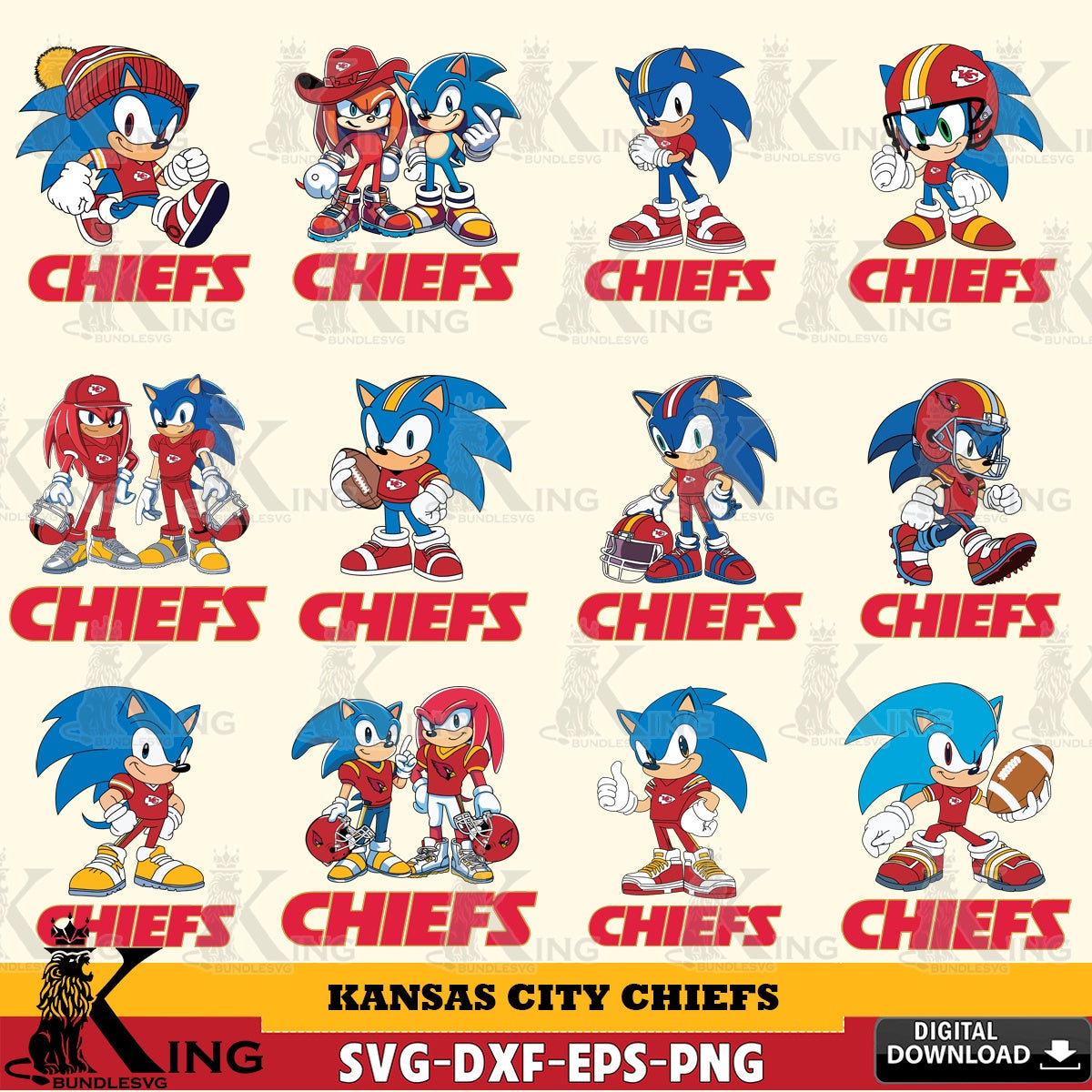 Kansas City Chiefs Sonic & Knuckles NFL FootballBundle SVG file, Vector , Digital Download , PDF File , Instant Download