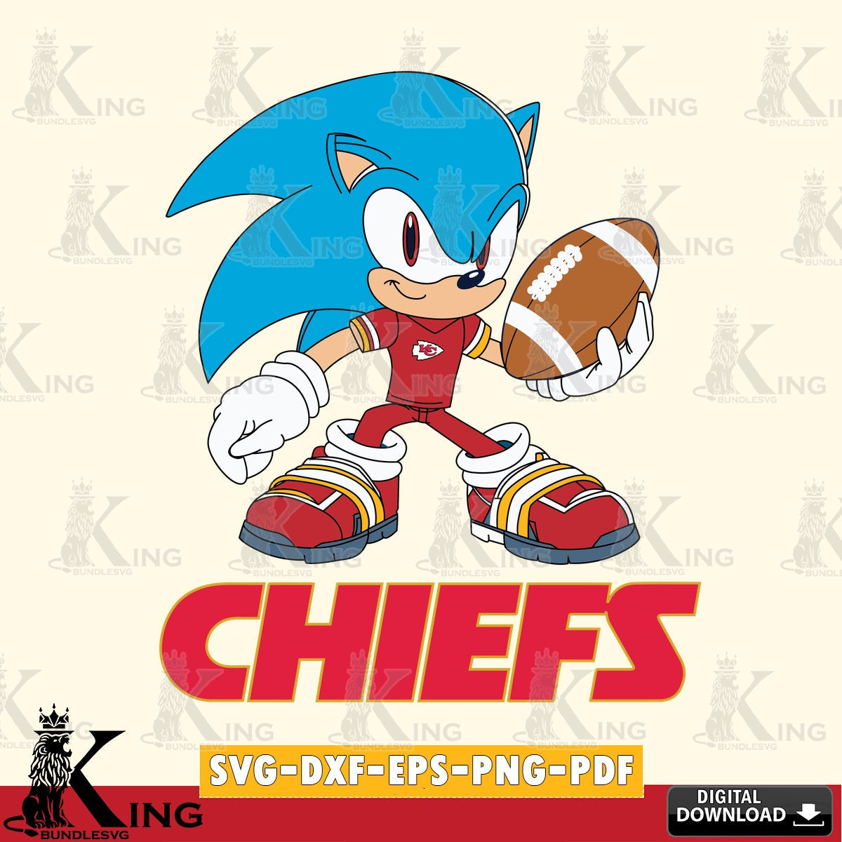 Printable art of Kansas City Chiefs Sonic Rugby, versatile clip art for stickers, decals, and mugs.