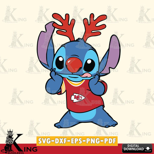 Kansas City Chiefs Stitch Reindeer SVG, NFL for Cricut, Silhouette, Digital Download , file cut