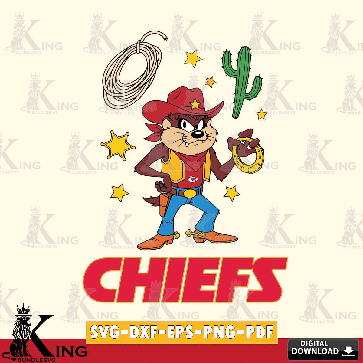 Kansas City Chiefs Taz Cowboy Western Cut file  , Digital Download , Instant Download, Looney Tunes svg, Football svg