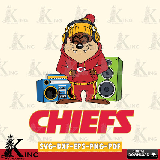 Kansas City Chiefs Taz Hip Hop Cut file  , Digital Download , Instant Download, Looney Tunes svg, Football svg