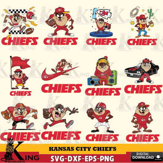 Kansas City Chiefs Taz (Looney Tunes) Football NFL Bundle Cut file  , Digital Download , Instant Download, Looney Tunes svg, Football svg