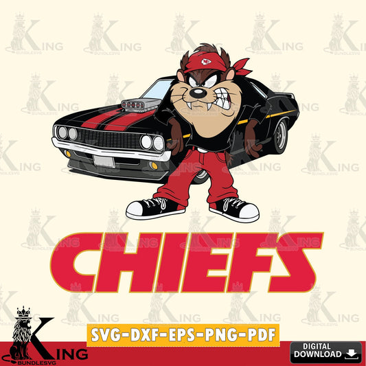 Kansas City Chiefs Taz Racing Car Cut file  , Digital Download , Instant Download, Looney Tunes svg, Football svg