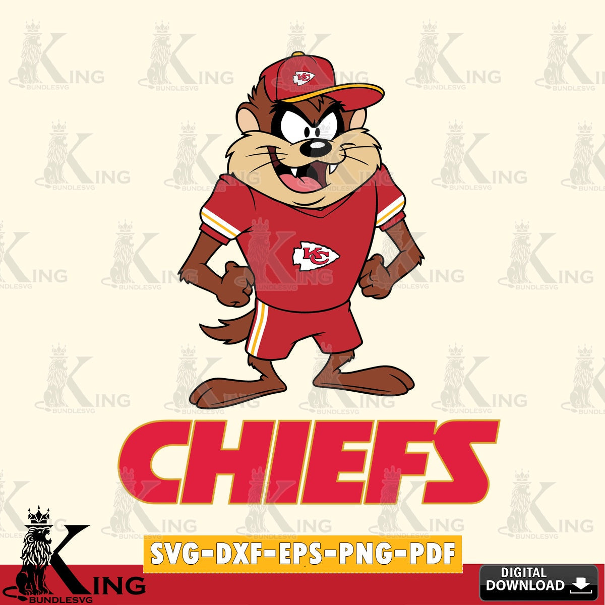 Kansas City Chiefs Taz Standing Pose Cut file  , Digital Download , Instant Download, Looney Tunes svg, Football svg