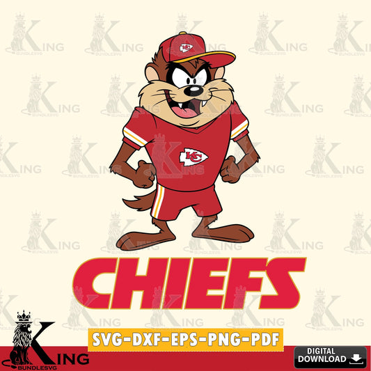 Kansas City Chiefs Taz Standing Pose Cut file  , Digital Download , Instant Download, Looney Tunes svg, Football svg