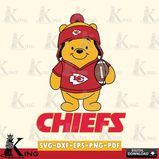 Artistic drawing of a Kansas City Chiefs Winnie the Pooh football player, cut file ideal for vinyl projects and T-shirt printing