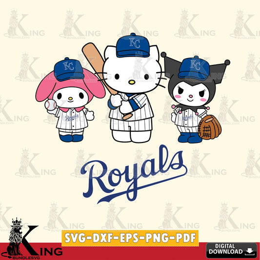 Modern graphic depicting Kansas City Royals cute kawaii friends, digital download for Cricut Maker and paper crafts