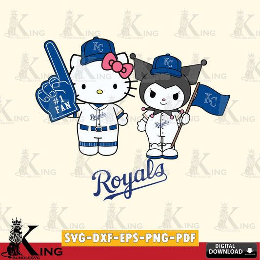Mega bundle containing Kansas City Royals Hello Kitty Kuromi fan baseball digital file for silhouette cameo and cricut projects