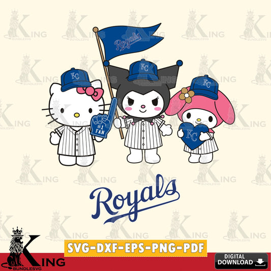 Detailed illustration of Kansas City Royals Kawaii friends Baseball, vector illustration for POD merchandise and apparel