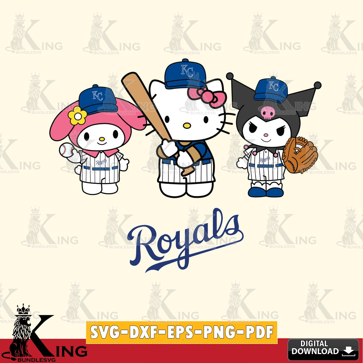 Digital clipart of Kansas City Royals Kawaii baseball team for cut files, SVG PNG files perfect for Cricut and Silhouette cutting