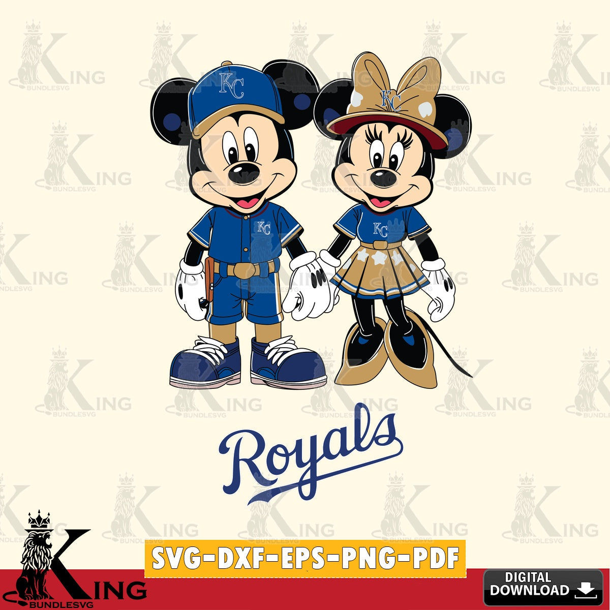 Kansas City Royals Mickey Minnie Baseball SVG file , For Cricut,  File cut , Digital Download , PDF File, Cut Files