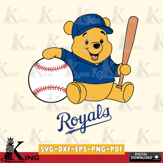 Eye-catching graphic of Kansas City Royals Winnie the Pooh baseball star player, crafting file for iron-on transfer and vinyl