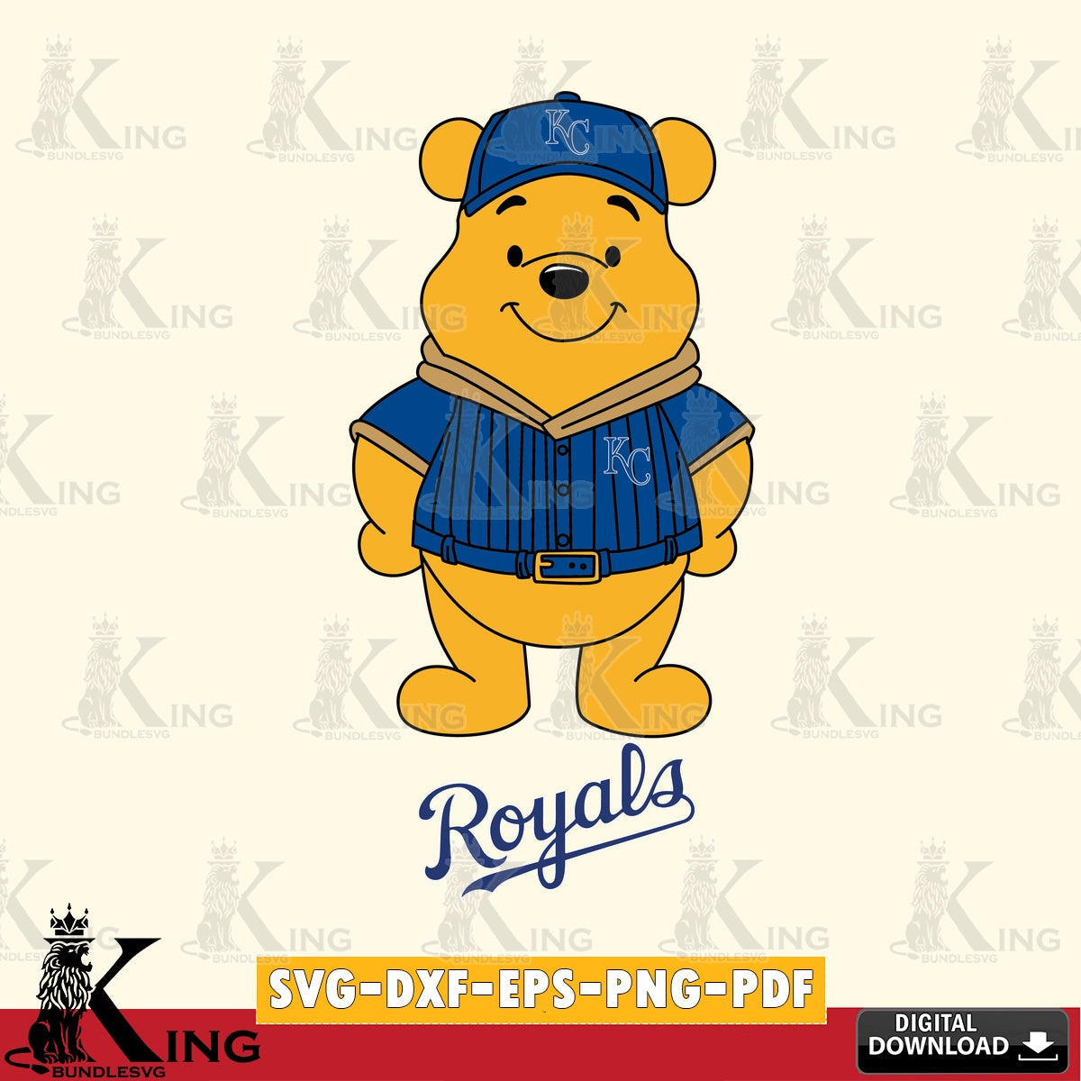 Eye-catching graphic of Kansas City Royals Winnie the Pooh Game Day, high-quality vector for DIY scrapbooking and home decor