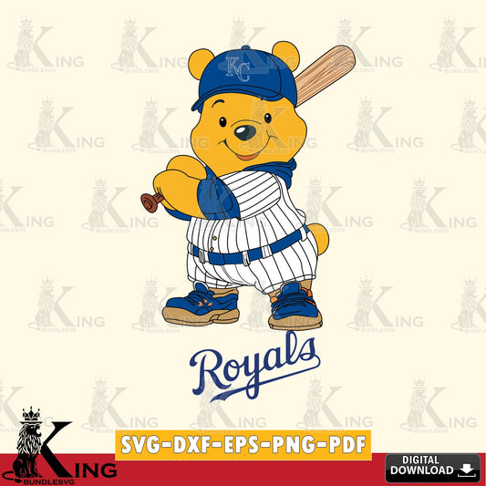 Stylish representation of Kansas City Royals Winnie the Pooh player baseball, versatile clip art for stickers, decals, and mugs