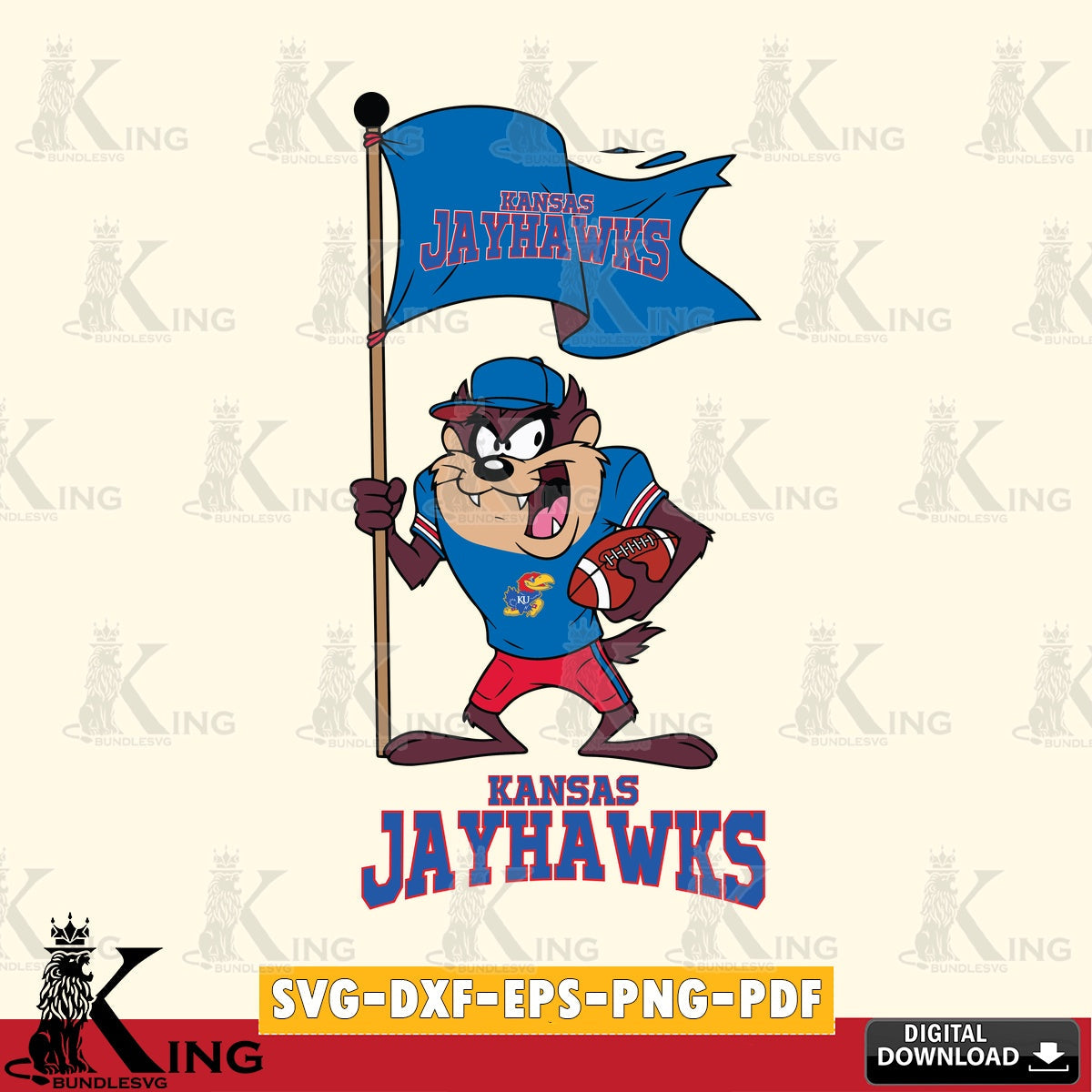 Kansas Jayhawks Football Taz Flag Art SVG file, Cut file  , Digital Download , Instant Download, Taz svg, NCAA svg