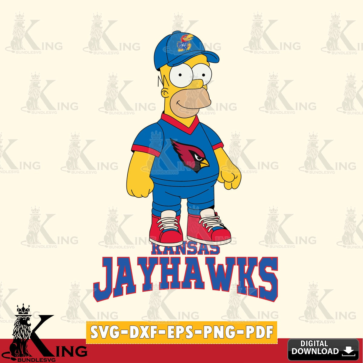 Stylish representation of Kansas Jayhawks Homer Simpson football, NCAA vector illustration for POD merchandise and apparel
