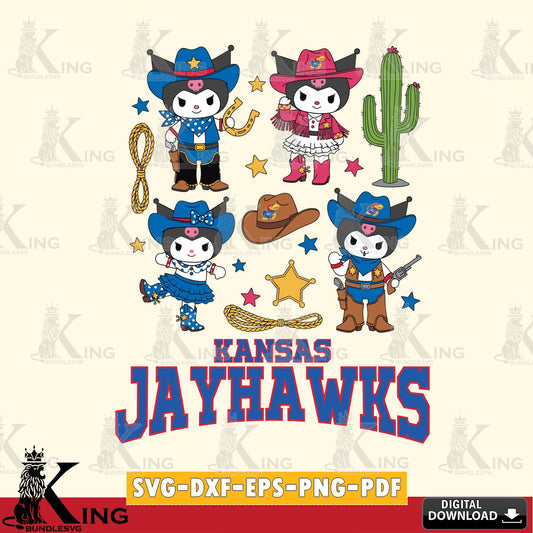 Kansas Jayhawks Kuromi Cowboy Western SVG file, Cricut, Cut file  , Digital Download , Instant Download, Sanrio svg, Clipart