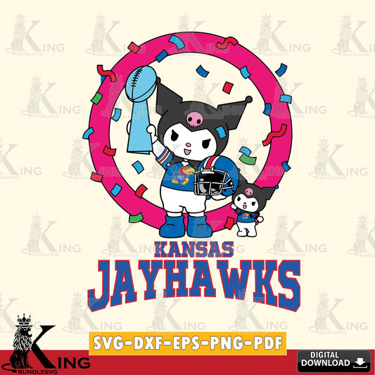 Kansas Jayhawks Kuromi Football Champion SVG file, Cricut, Cut file  , Digital Download , Instant Download, Sanrio svg, Clipart