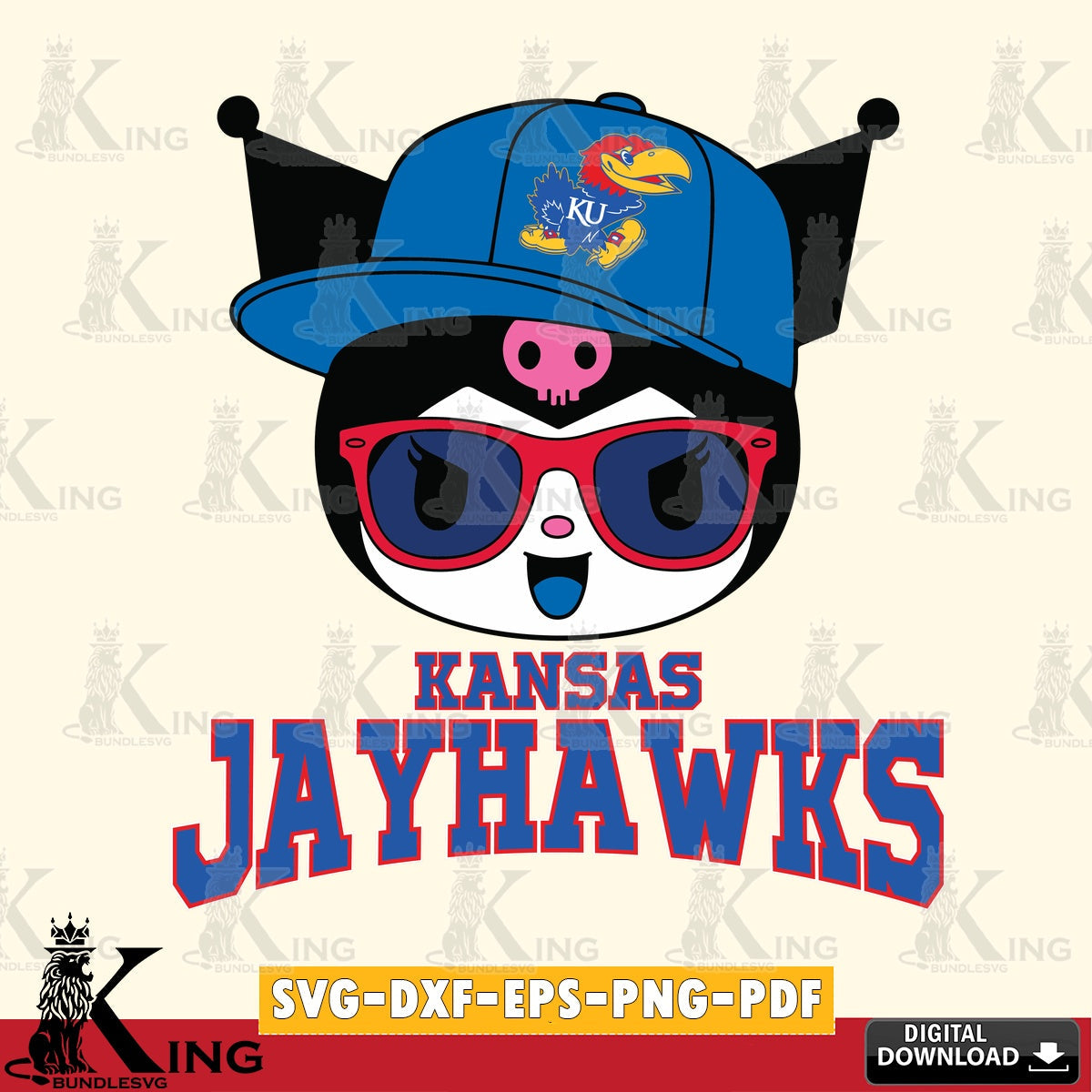 Kansas Jayhawks Kuromi Football Cool SVG file, Cricut, Cut file  , Digital Download , Instant Download, Sanrio svg, Clipart