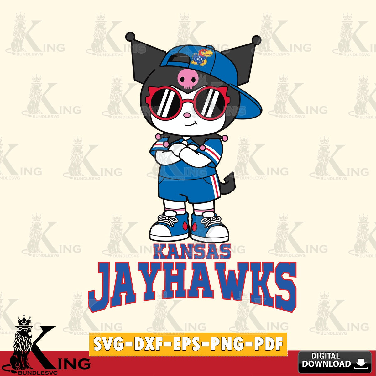 Kansas Jayhawks Kuromi Football Jersey SVG file, Cricut, Cut file  , Digital Download , Instant Download, Sanrio svg, Clipart