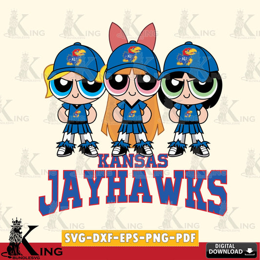 Unique artwork depicting Kansas Jayhawks PowerPuff Girls football, cut file ideal for vinyl projects and T-shirt printing