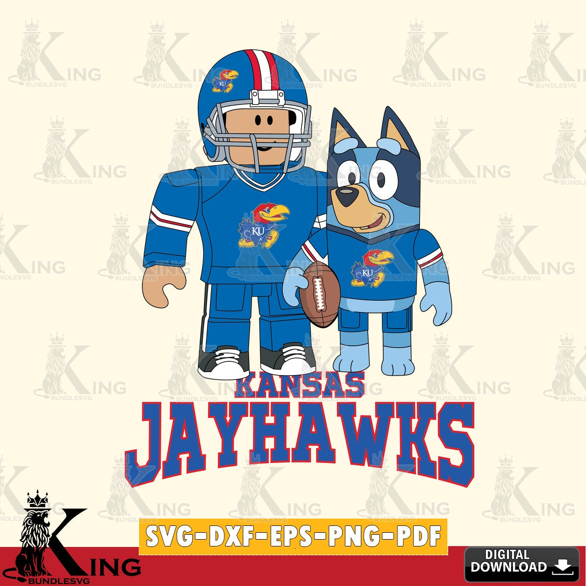 Kansas Jayhawks Roblox & Bluey Football SVG file , NCAA Cricut,  File cut , Digital Download , PDF File