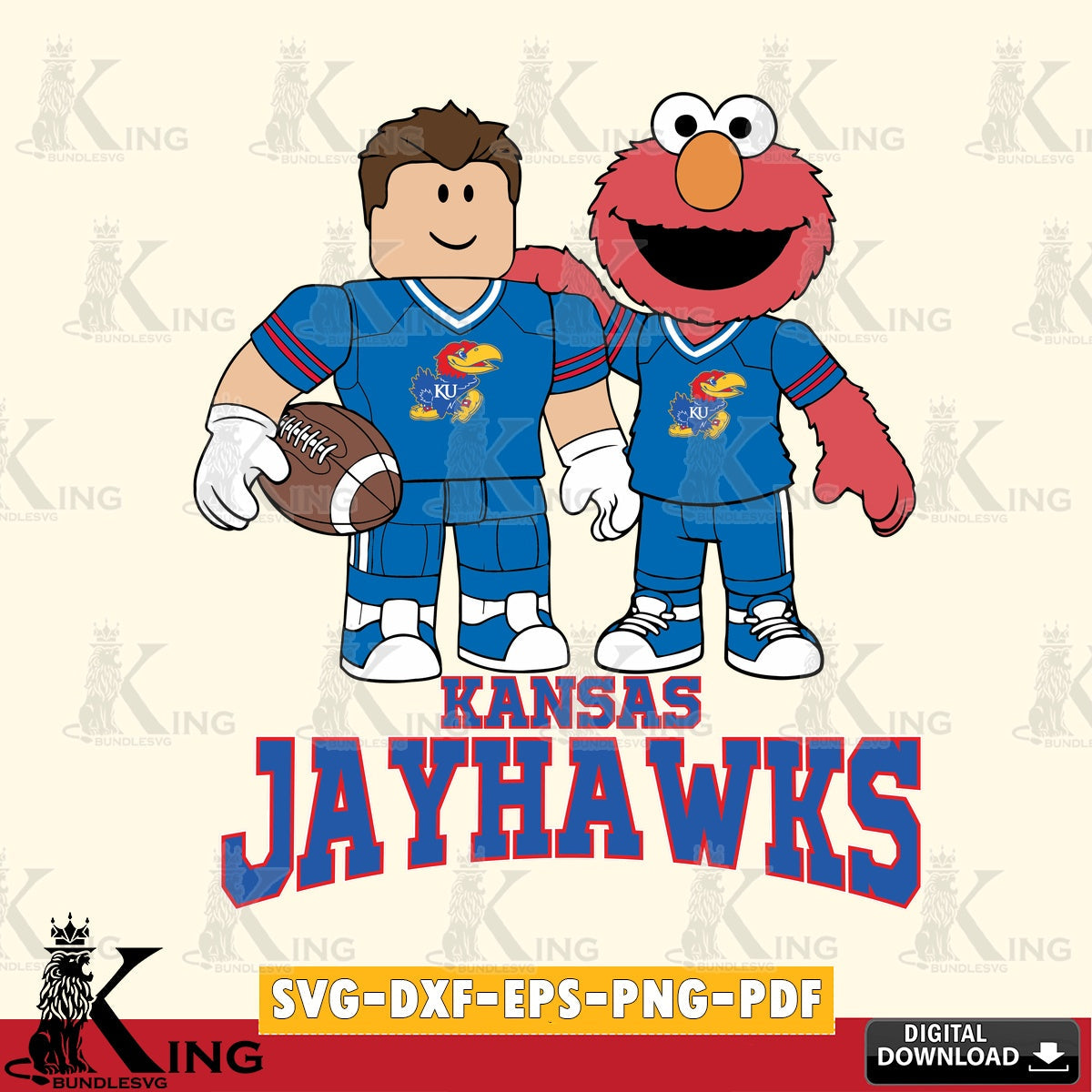 Kansas Jayhawks Roblox & Elmo Football SVG file , NCAA Cricut,  File cut , Digital Download , PDF File
