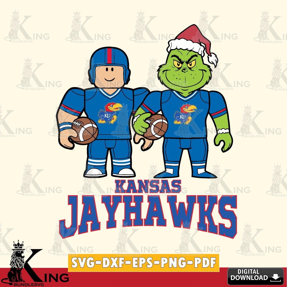Kansas Jayhawks Roblox & Grinch Football SVG file , NCAA Cricut,  File cut , Digital Download , PDF File