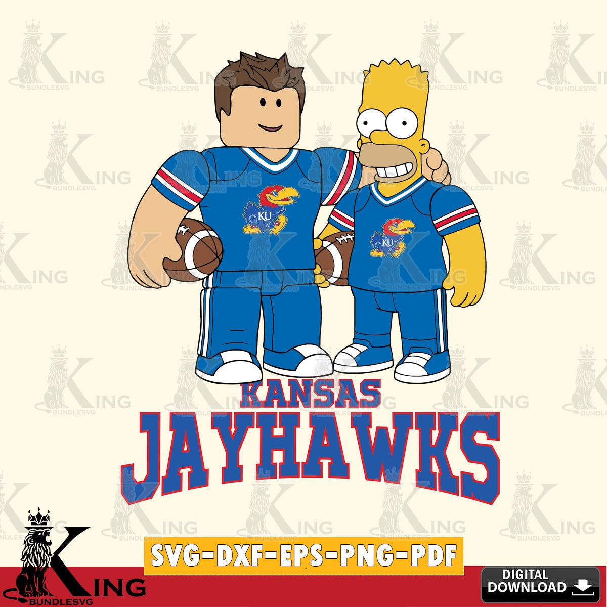 Kansas Jayhawks Roblox & Homer Simpson Football SVG file , NCAA Cricut,  File cut , Digital Download , PDF File