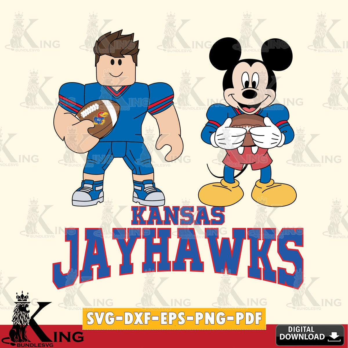Kansas Jayhawks Roblox & Mickey Football SVG file , NCAA Cricut,  File cut , Digital Download , PDF File