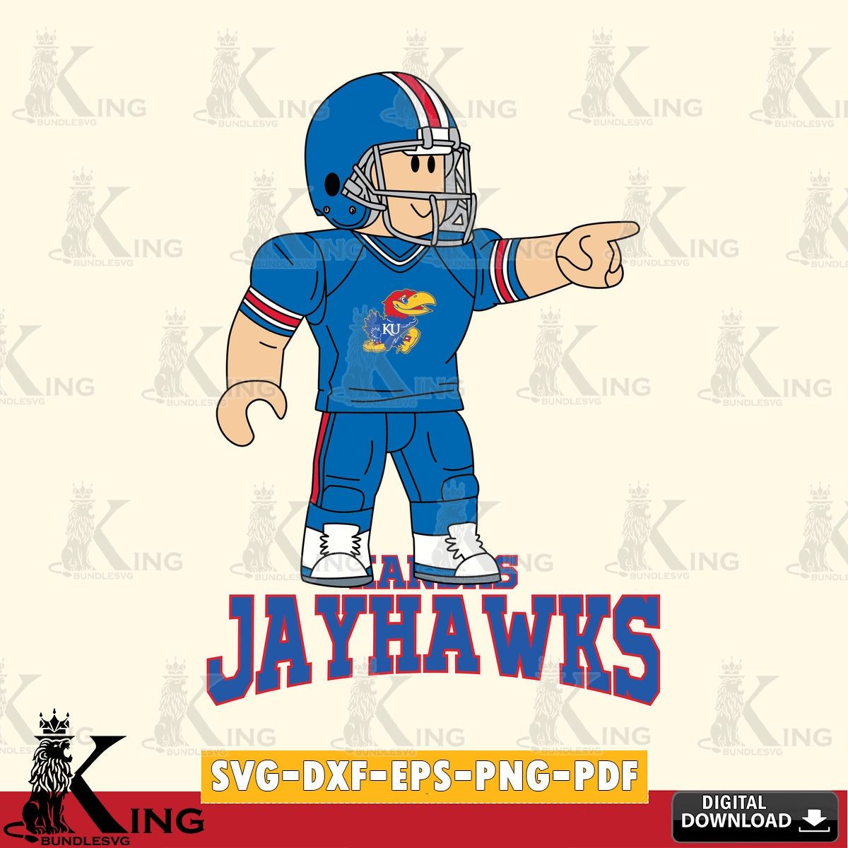Kansas Jayhawks Roblox Player Football SVG file , NCAA Cricut,  File cut , Digital Download , PDF File