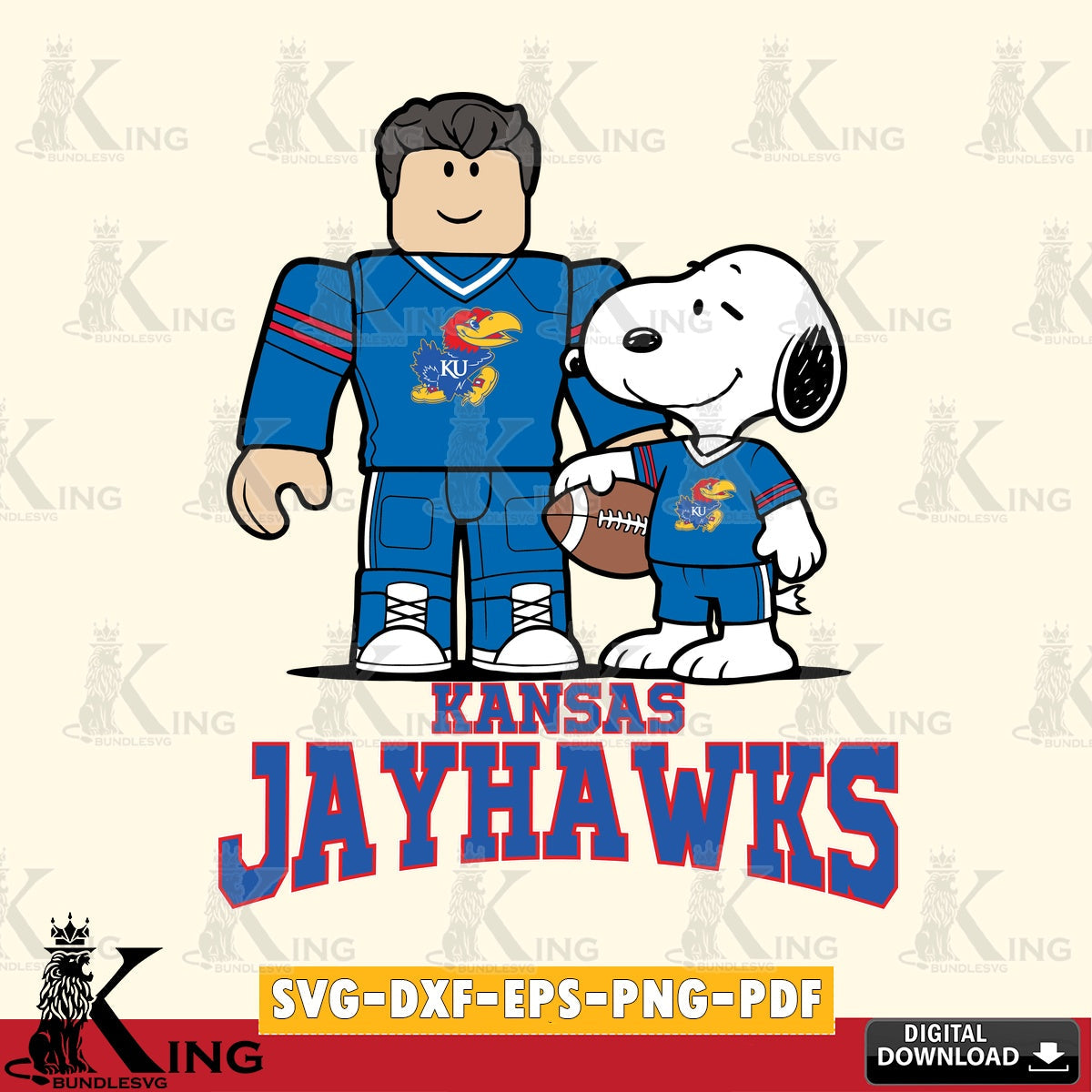 Kansas Jayhawks Roblox & Snoopy Football SVG file , NCAA Cricut,  File cut , Digital Download , PDF File