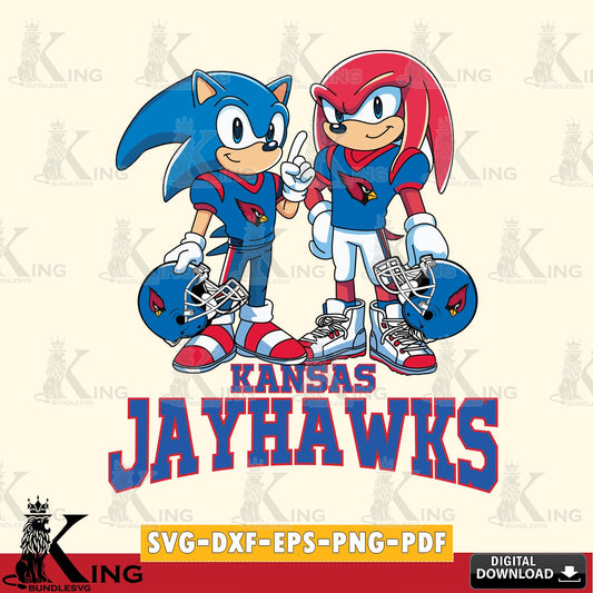Hand-drawn style art of Kansas Jayhawks Sonic and Knuckles Football SVG cut file for personalized gifts and laser projects