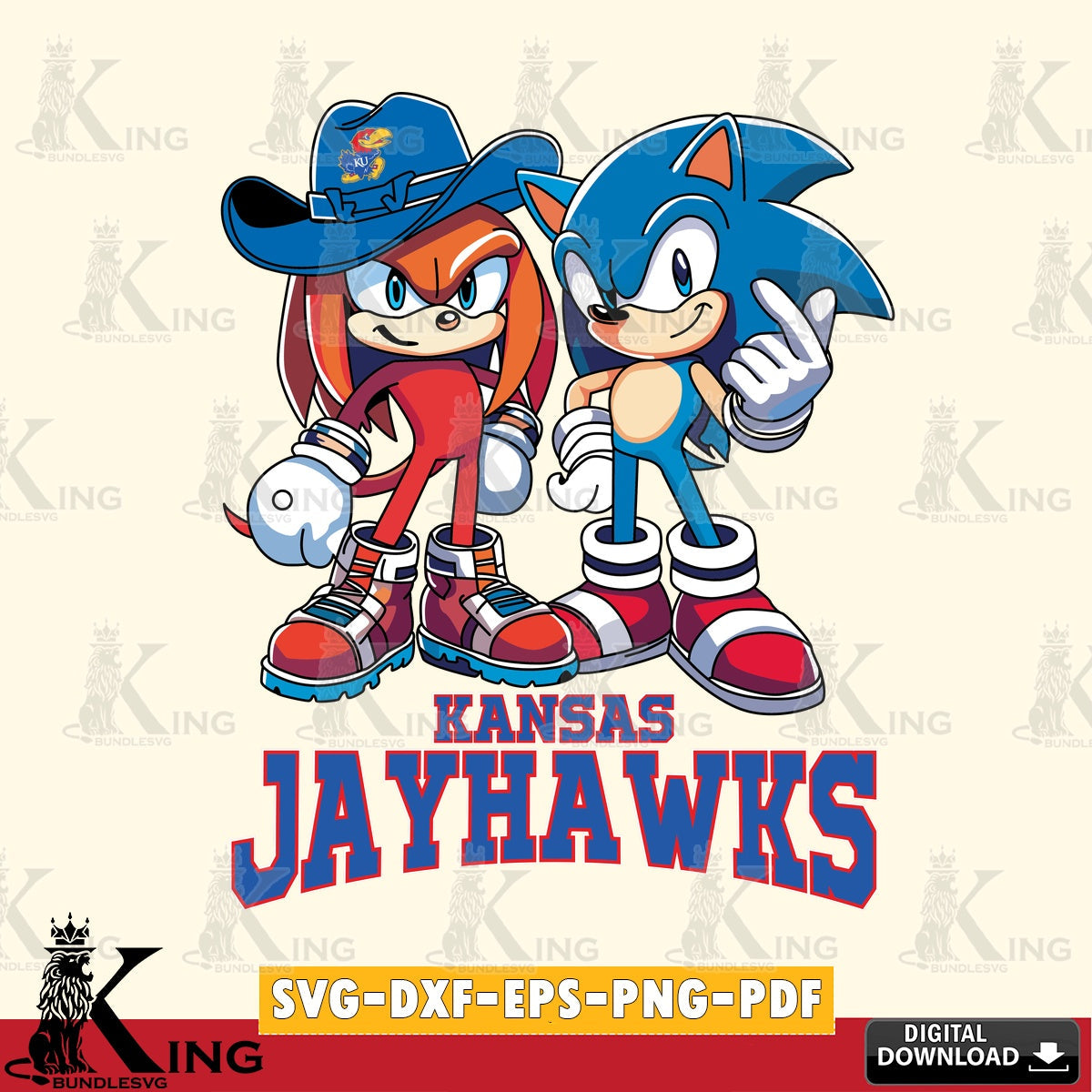 Printable art of Kansas Jayhawks Sonic & Knuckles Football Mascot digital file for silhouette cameo and cricut projects
