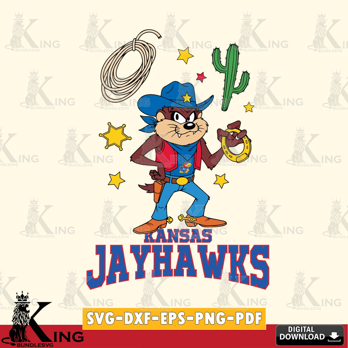 Kansas Jayhawks Taz Cowboy Western SVG file, Cut file  , Digital Download , Instant Download, Taz svg, NCAA svg