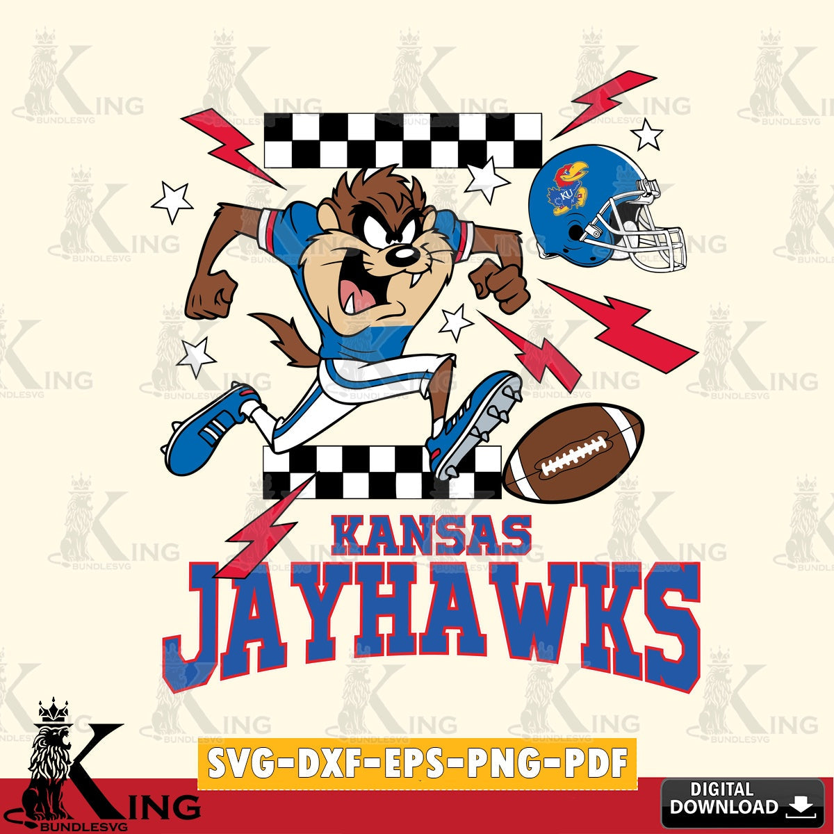 Kansas Jayhawks Taz Football Lightning SVG file, Cut file  , Digital Download , Instant Download, Taz svg, NCAA svg