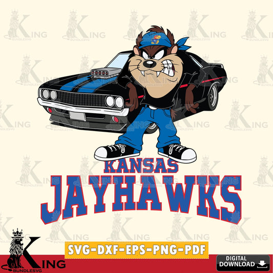 Kansas Jayhawks Taz Racing Car SVG file, Cut file  , Digital Download , Instant Download, Taz svg, NCAA svg