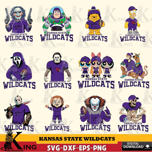 Massive pack of Kansas State Wildcats Cartoon Football NCAA Bundle digital clipart compatible with laser engraving and cutting