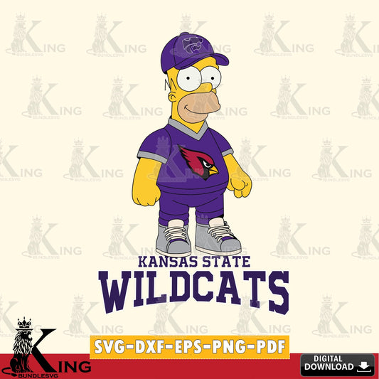 Digital download featuring Kansas State Wildcats Homer Simpson football, printable vector design for sublimation and crafts