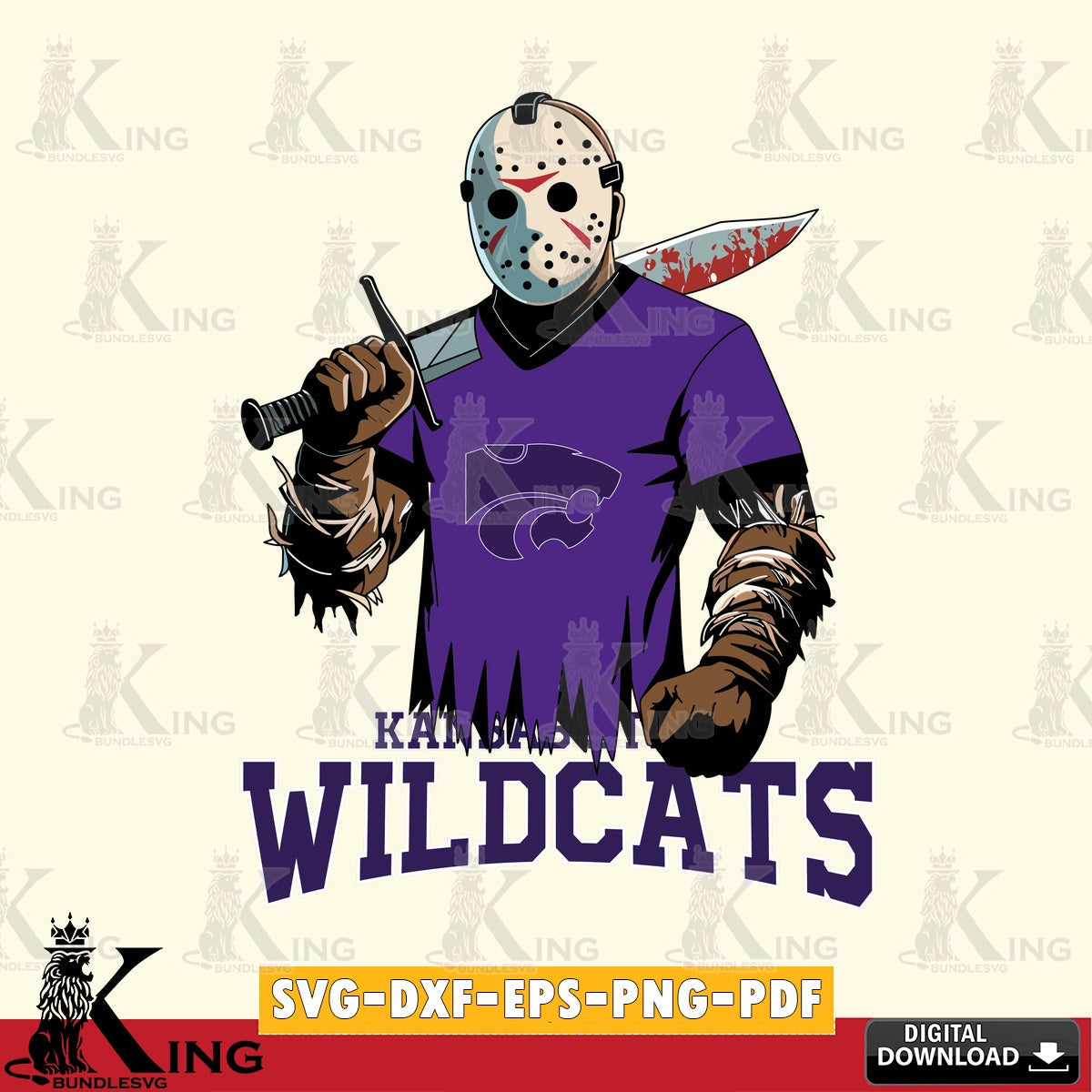 Creative design featuring Kansas State Wildcats Jason Voorhees football, cut file ideal for vinyl projects and T-shirt printing