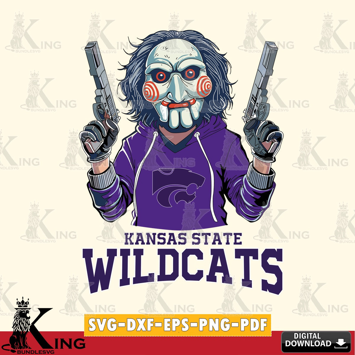 Custom design featuring Kansas State Wildcats Jigsaw Billy Football, a digital download for Cricut Maker and paper crafts.