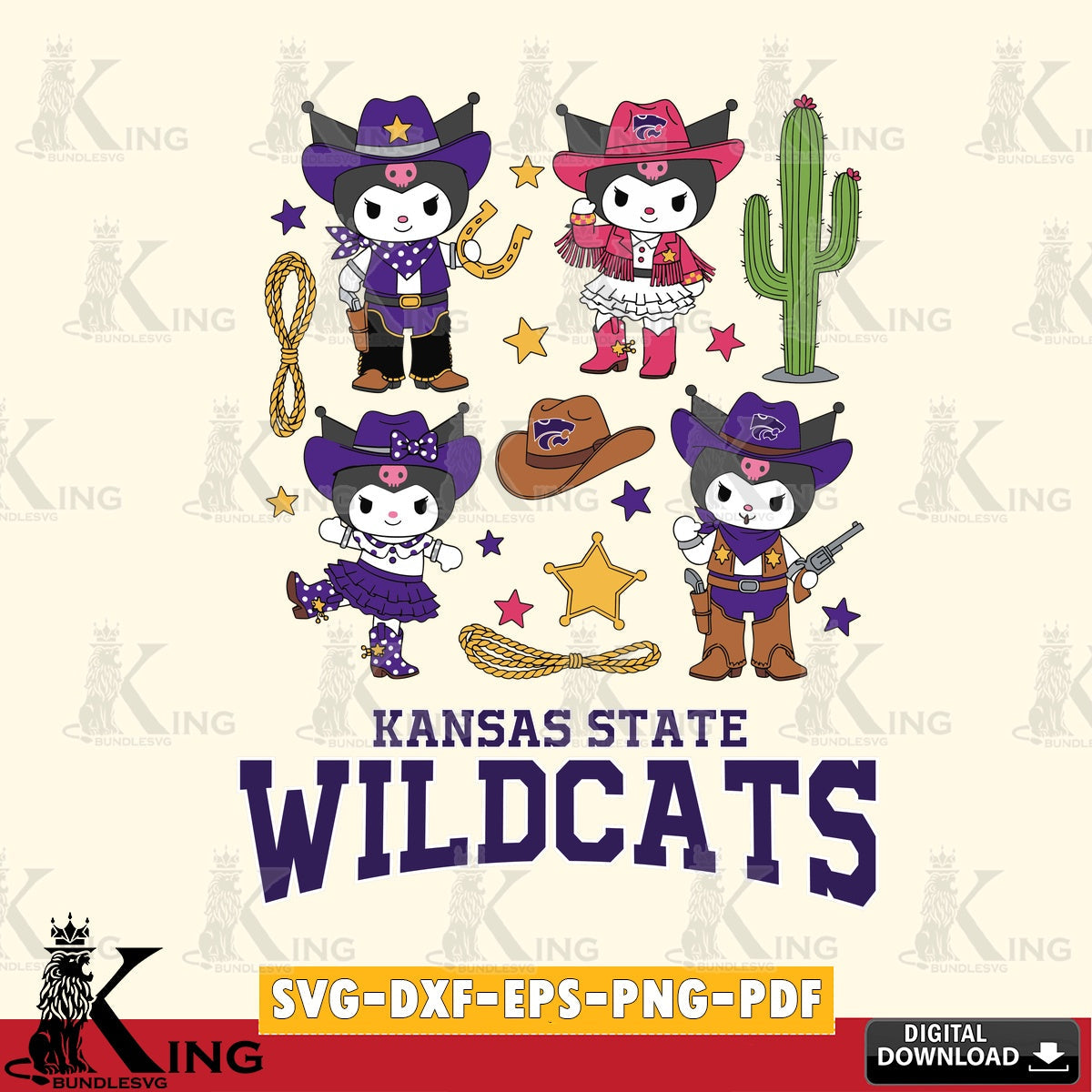Kansas State Wildcats Kuromi Cowboy Western SVG file, Cricut, Cut file  , Digital Download , Instant Download, Sanrio svg, Clipart