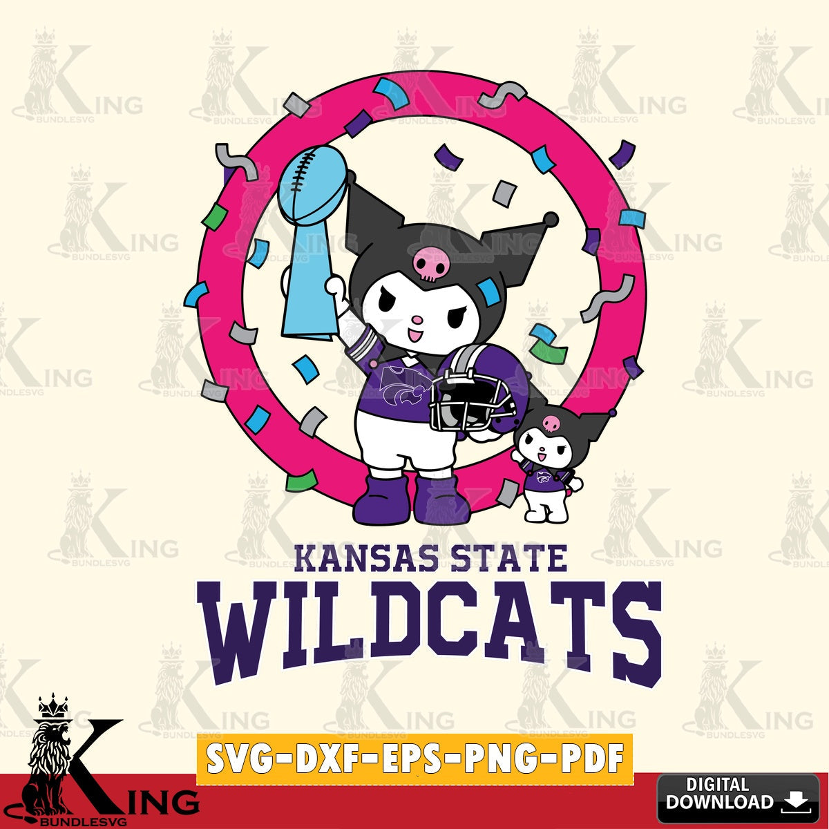 Kansas State Wildcats Kuromi Football Champion SVG file, Cricut, Cut file  , Digital Download , Instant Download, Sanrio svg, Clipart