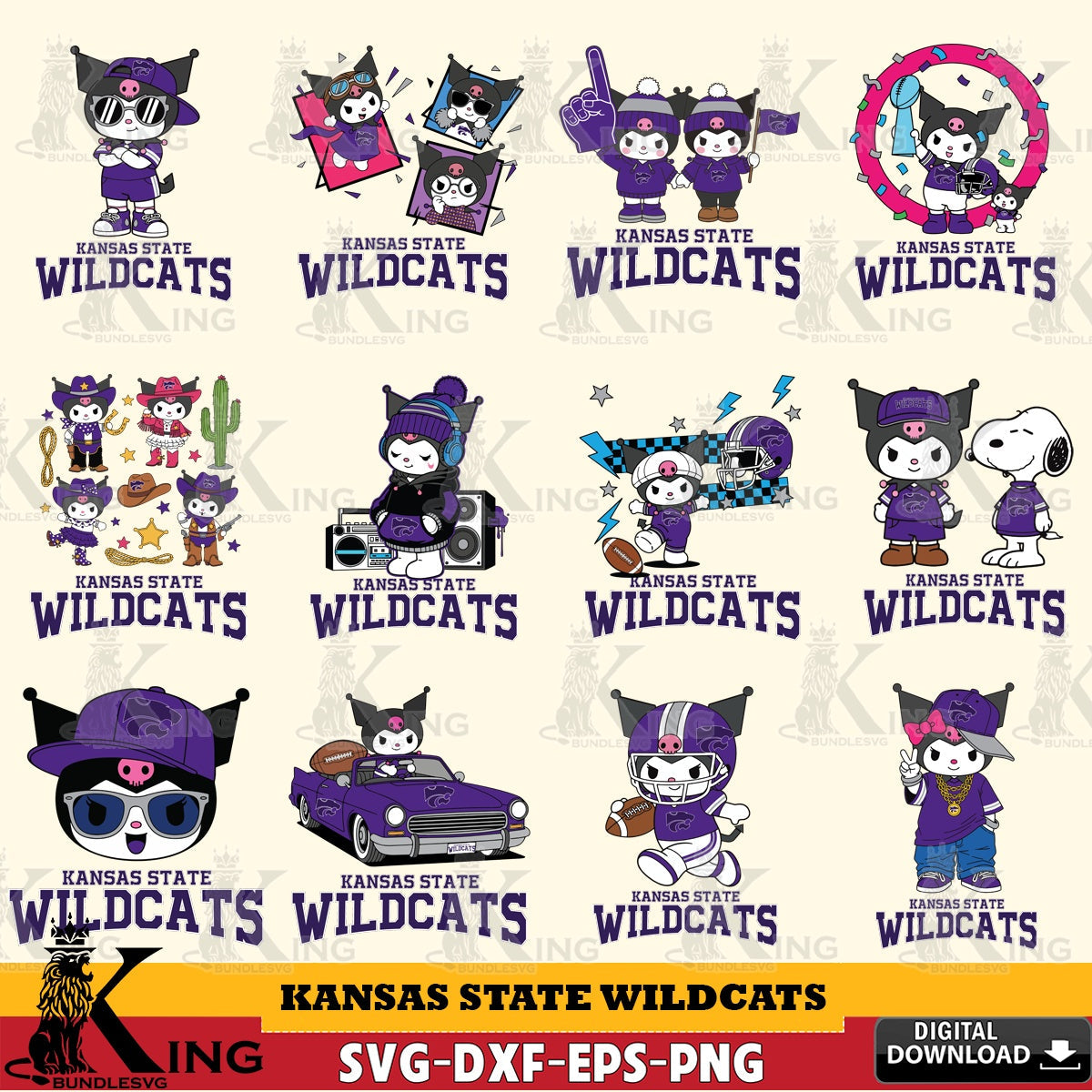 Kansas State Wildcats Kuromi Football Jersey NCAA Bundle SVG file, Cricut, Cut file  , Digital Download , Instant Download, Sanrio svg, Clipart