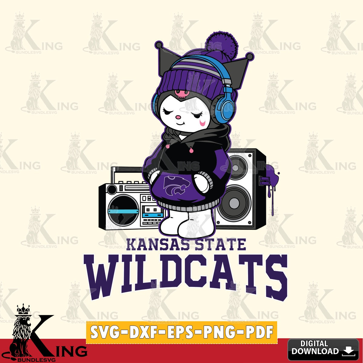 Kansas State Wildcats Kuromi Football Music SVG file, Cricut, Cut file  , Digital Download , Instant Download, Sanrio svg, Clipart